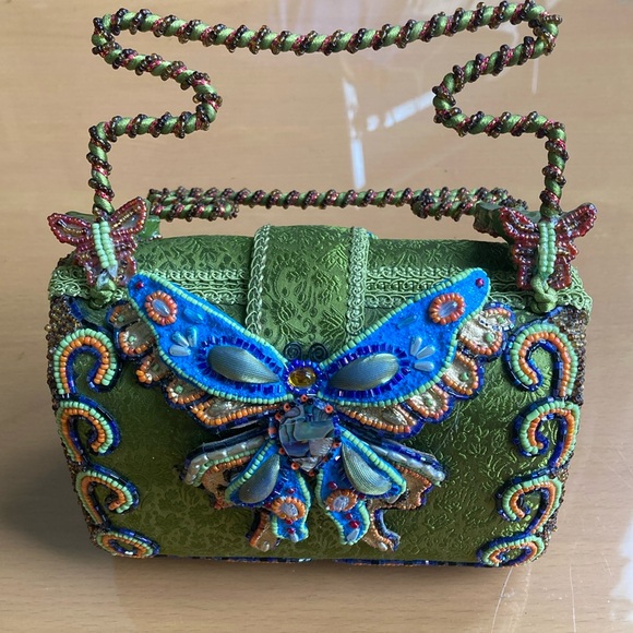 Mary Frances Handbags - Mary Frances Green and Blue Butterfly Clutch